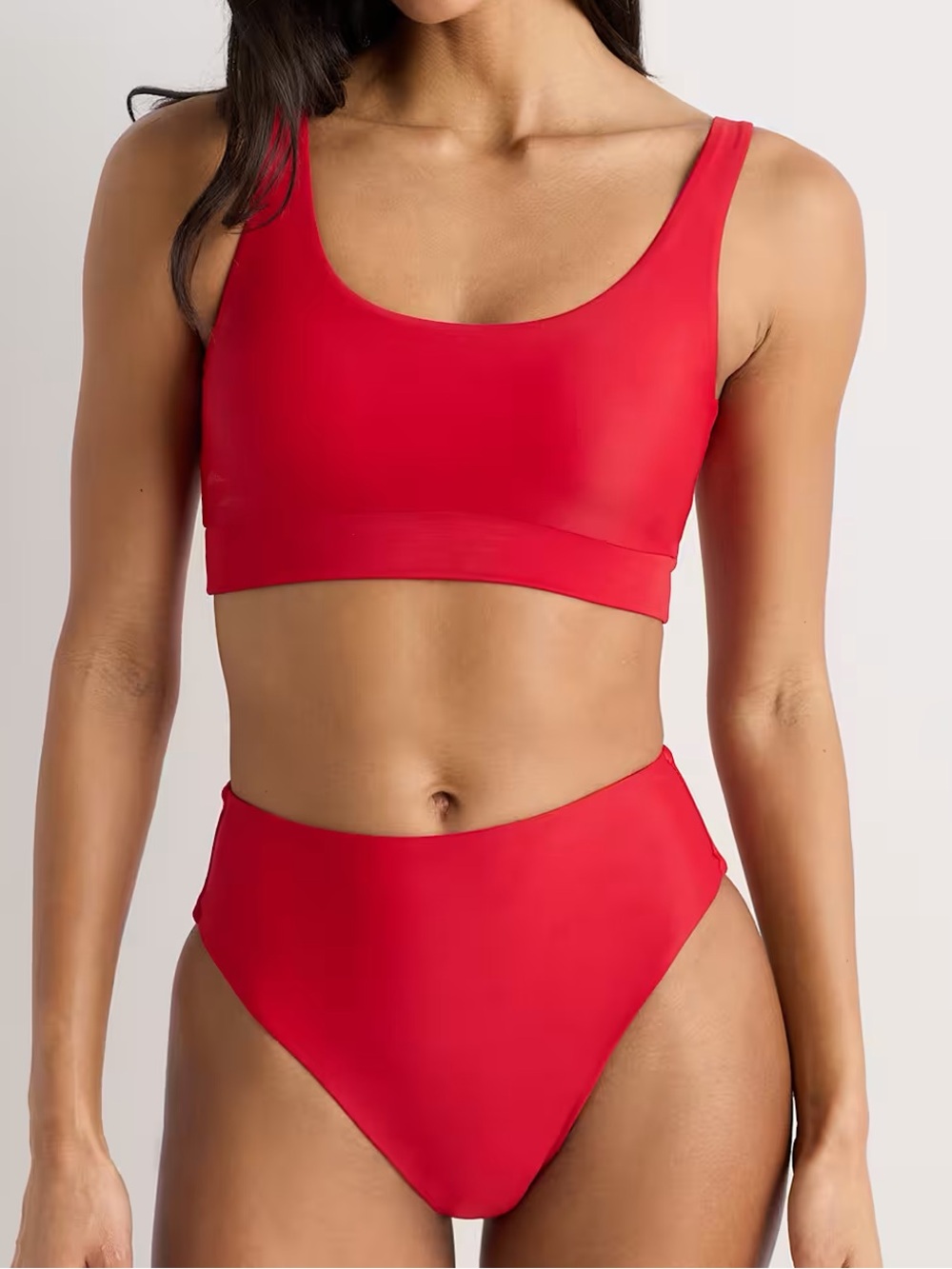 Quince NWT Bikini Set Tank Bikini Top High Rise High Leg Bottom Cherry Red Small